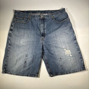 LEVI'S 569 Blue Denim Shorts Loose Straight Mens W42 Trashed Distressed Baggy
